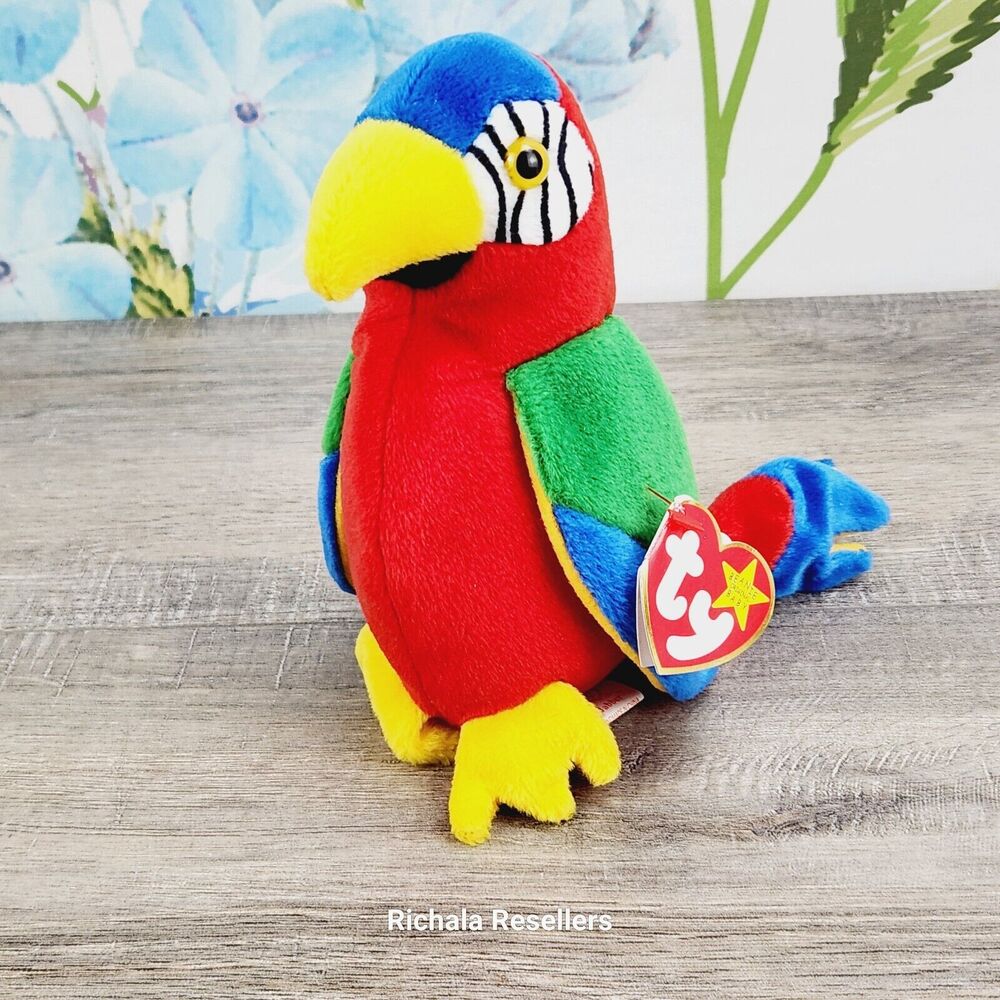 Ty Beanie Babies Jabber The Parrot Plush 6" NWT Birthday 10-10-1997